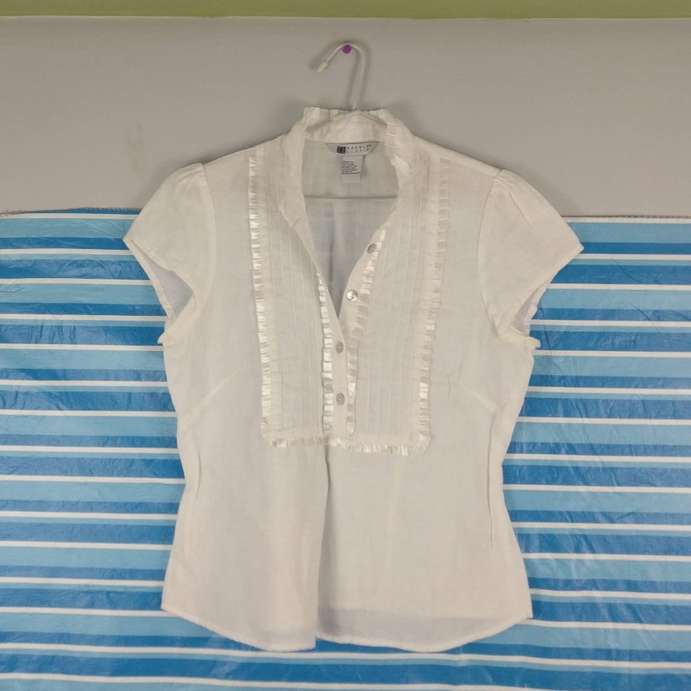 Linen Shirt, Linen tops, 100%Linen with Mother of pearl button White Tunic shirt